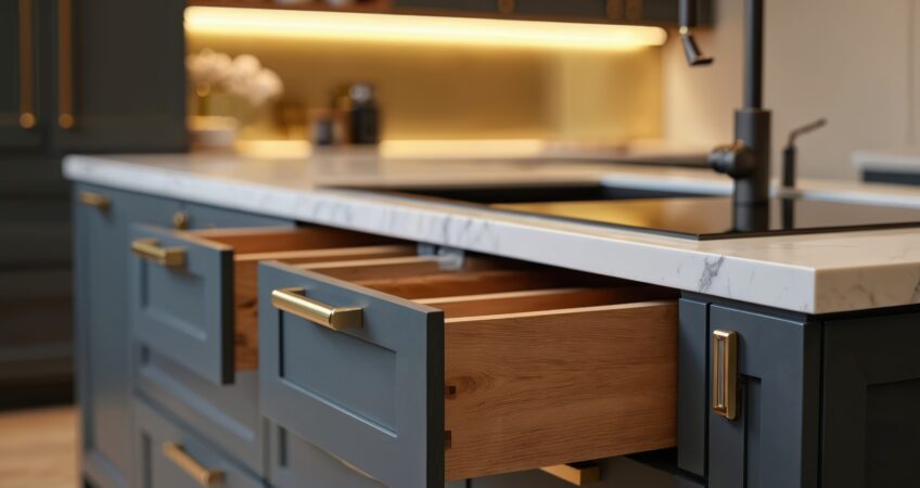 Custom cabinet makers from Kansas City Custom Cabinets Inc transforming a modern kitchen with custom cabinetry.