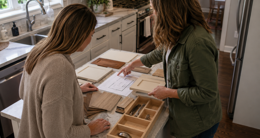 Innovative kitchen cabinet designer planning custom storage for a small Kansas City kitchen.